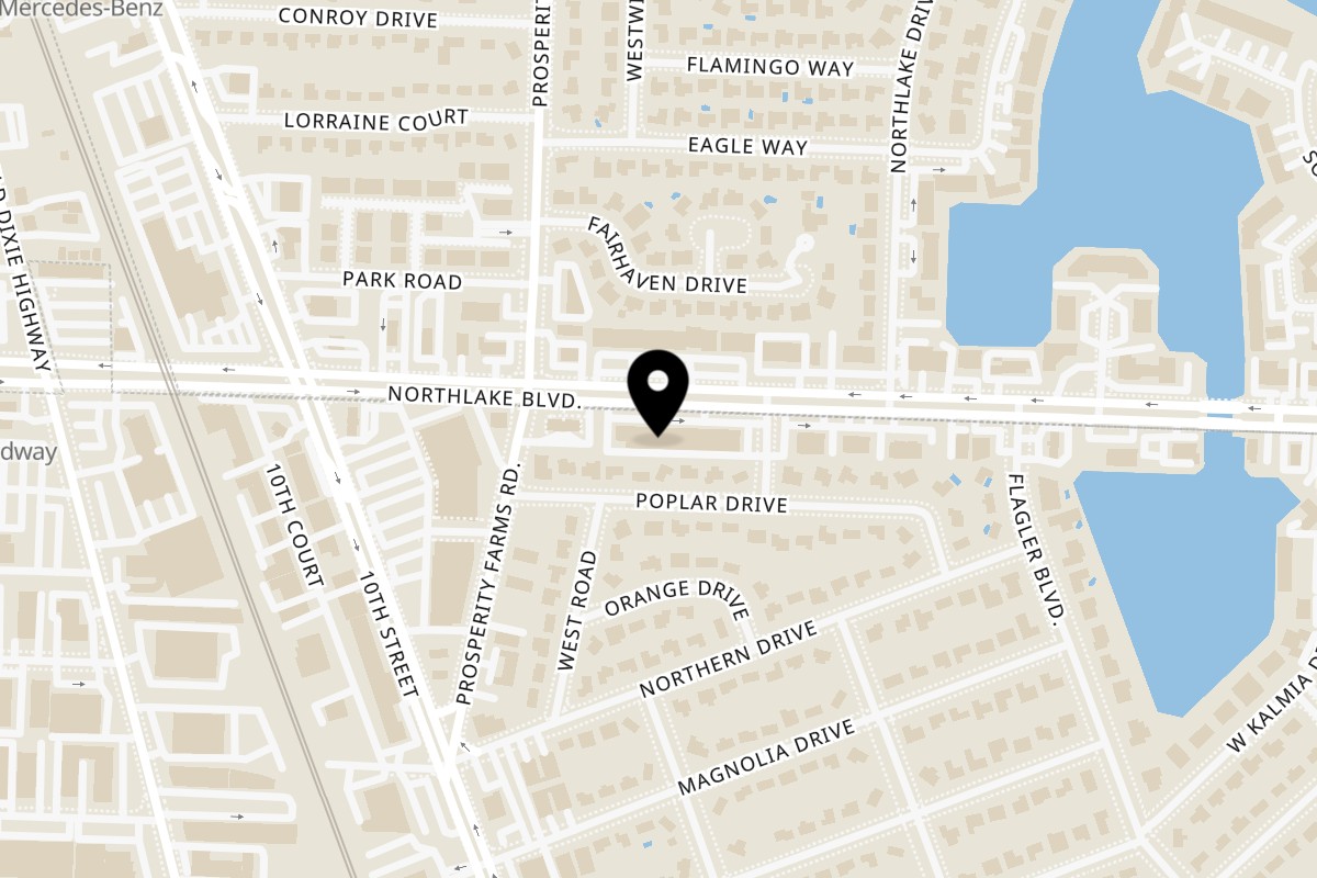 Map showing the location of La Fogata Mexican Food on 924 Northlake Blvd in North Palm Beach